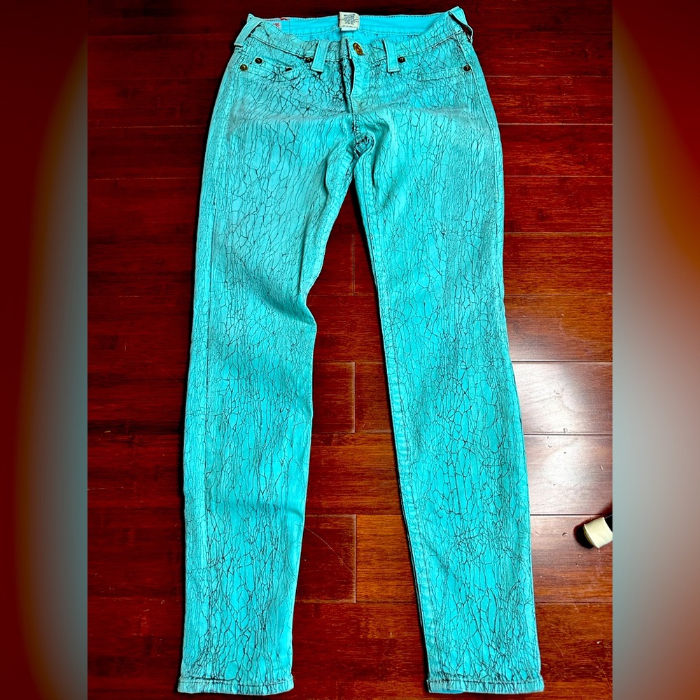 True Religion Halle Sz 29 Turquoise color w black marbling